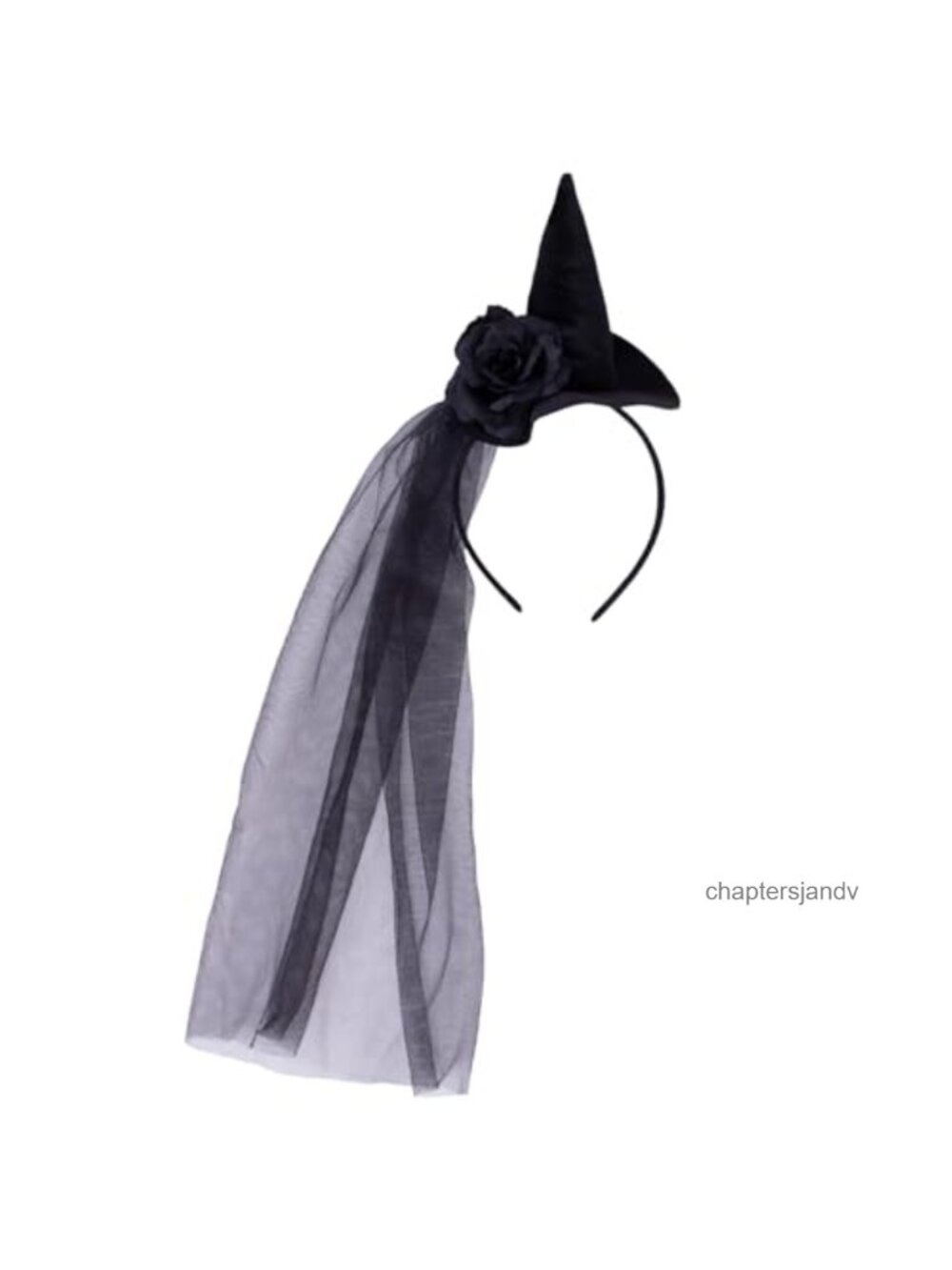 Witch Hat Headband Gothic Black Rose Sheer Veil Hair Accessory Halloween Costume